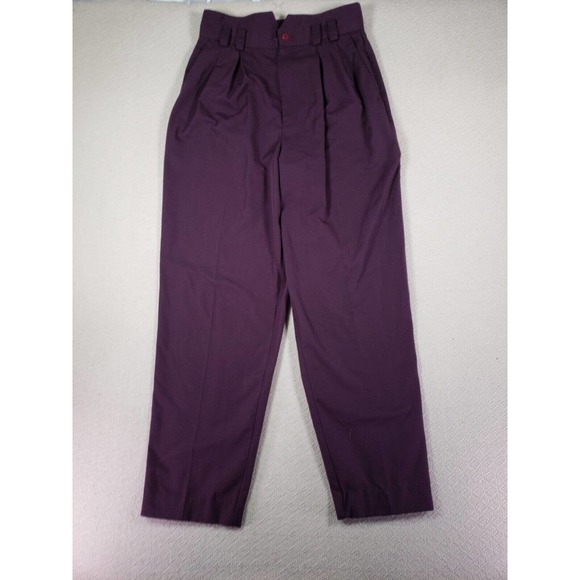 String Bean Pants Womens 12 Pleated Purple Polyester High Rise Made In USA‎ VTG - Picture 1 of 15